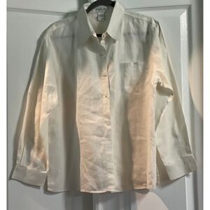 Chadwicks Shirt Womens Sz 14 Linen Long Sleeve Button Up Blouse Office Top White